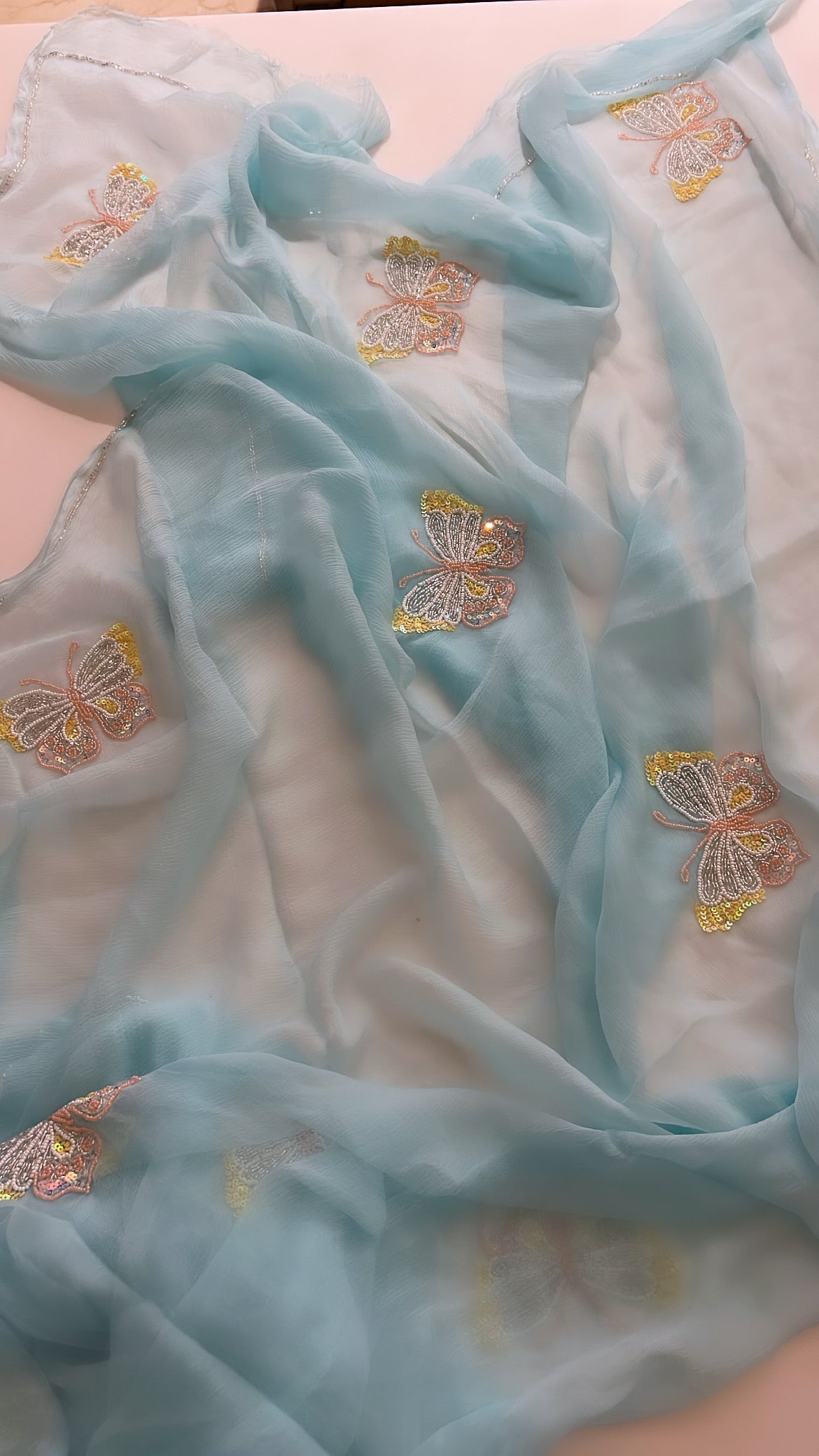 Multicolour butterfly Aqua saree