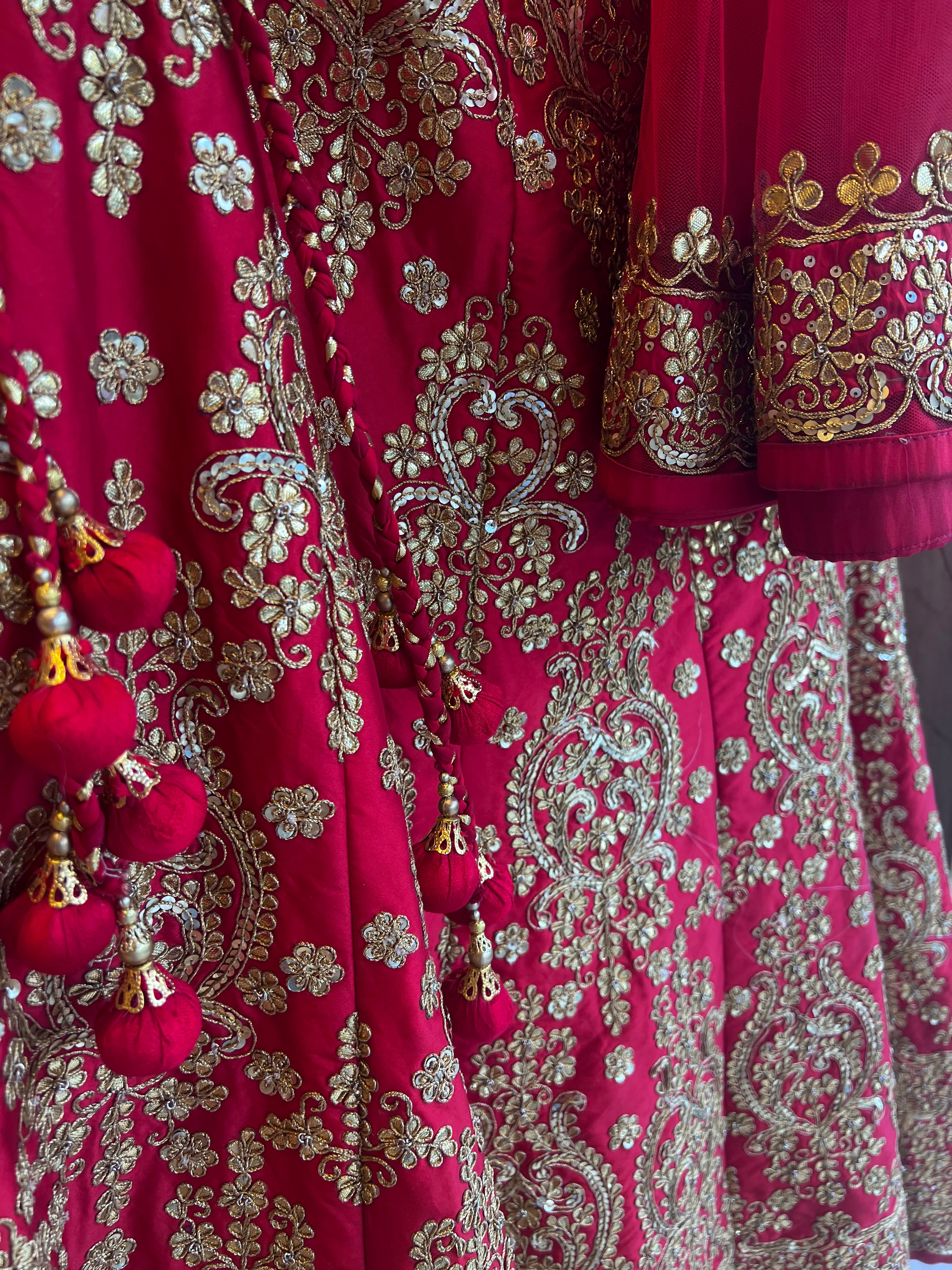 Red handwork gotapatti lehenga