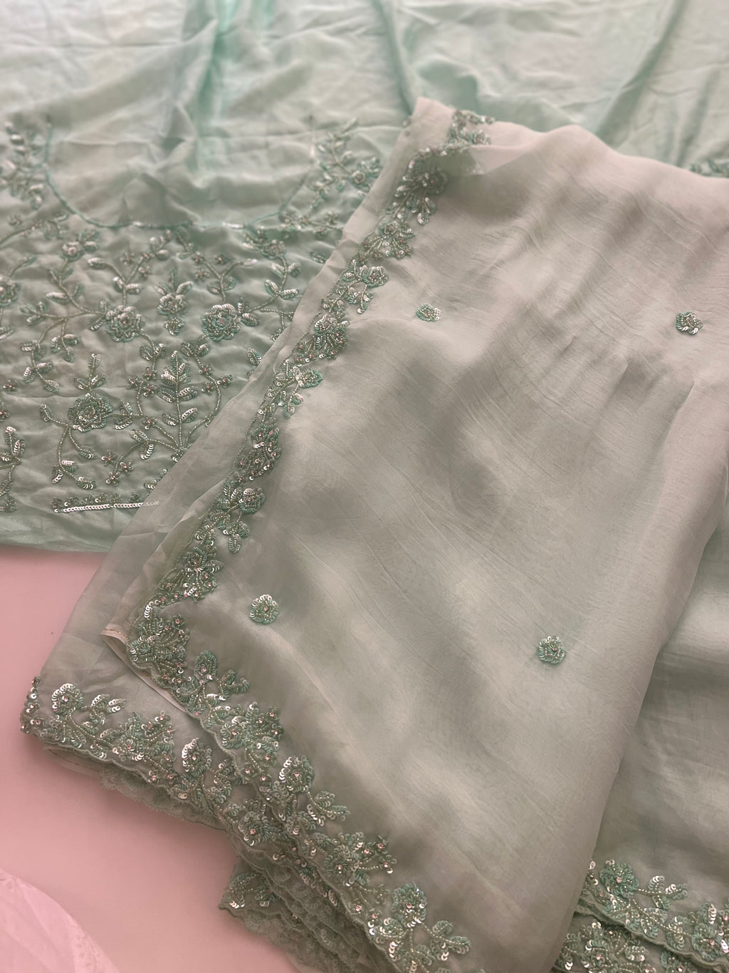 Organza Saree Mint