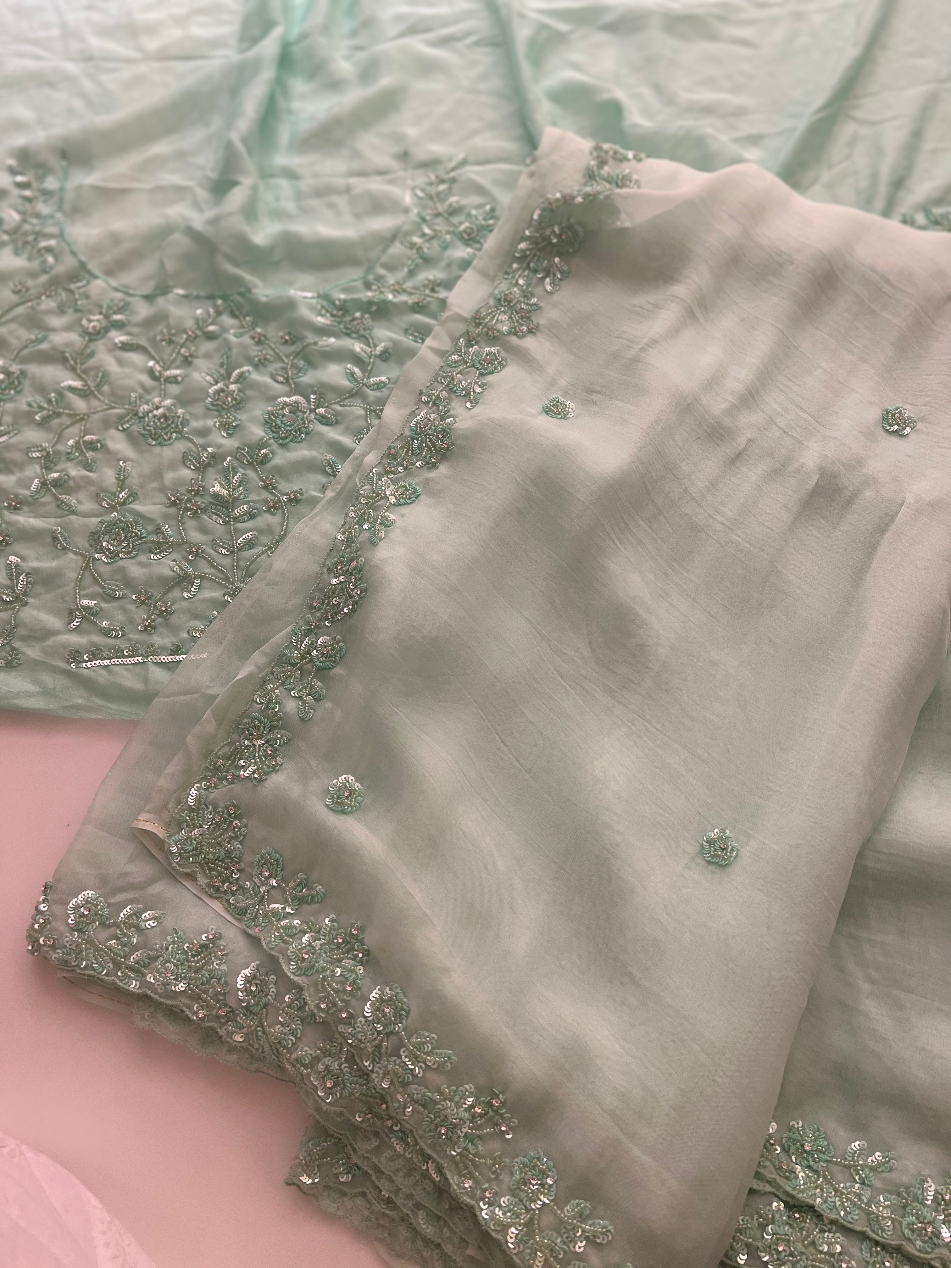 Organza Saree Mint