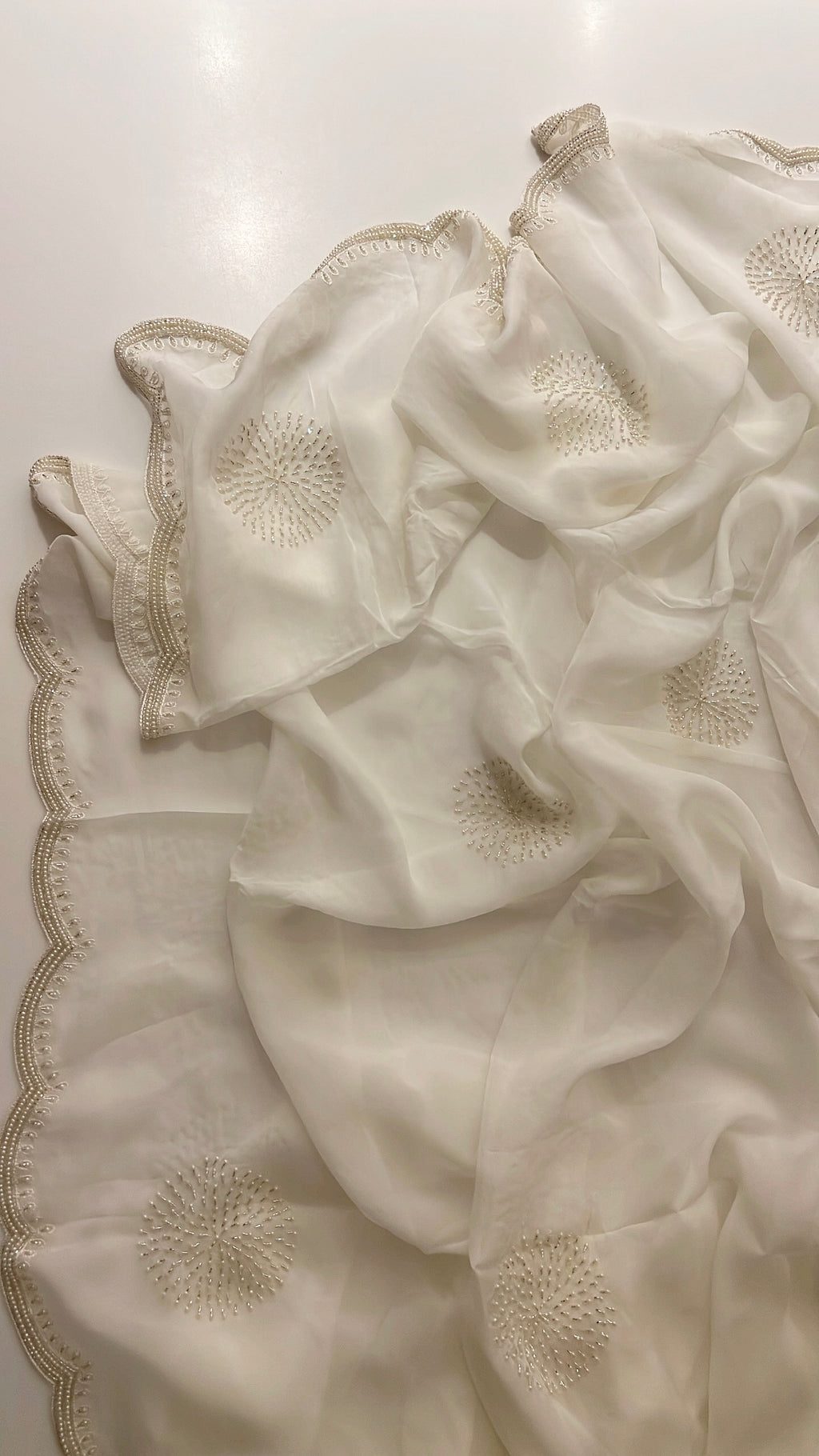 Ivory pearl organza saree