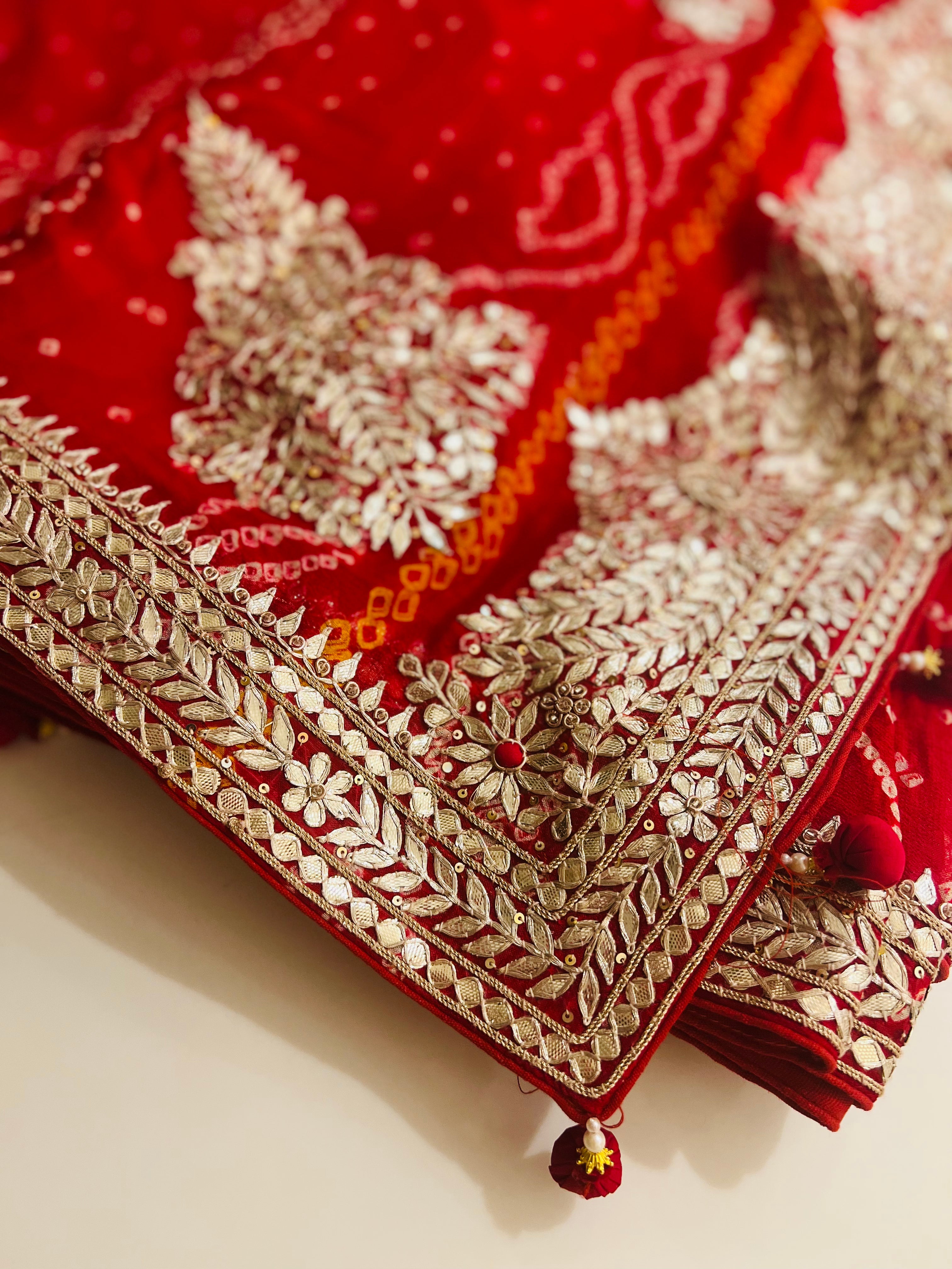 Red bandhani traditional saree