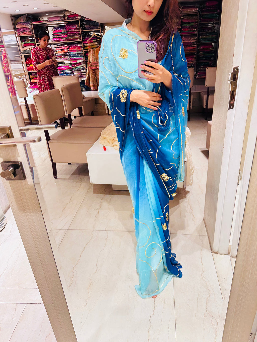 Morni Gold All over sequins Jal saree