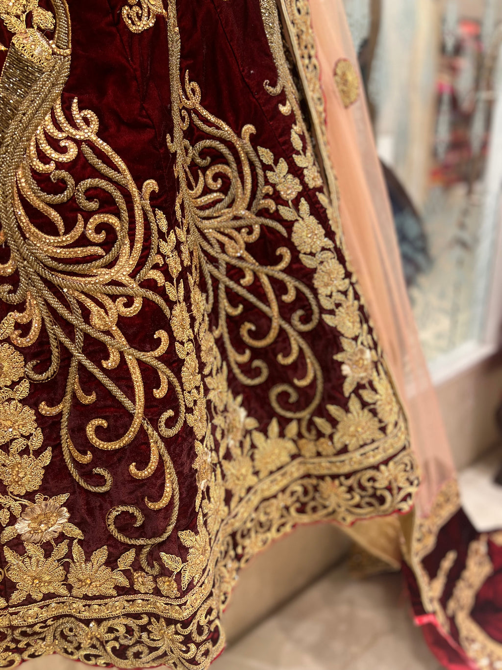 Velvet Mughal handwork lehenga set
