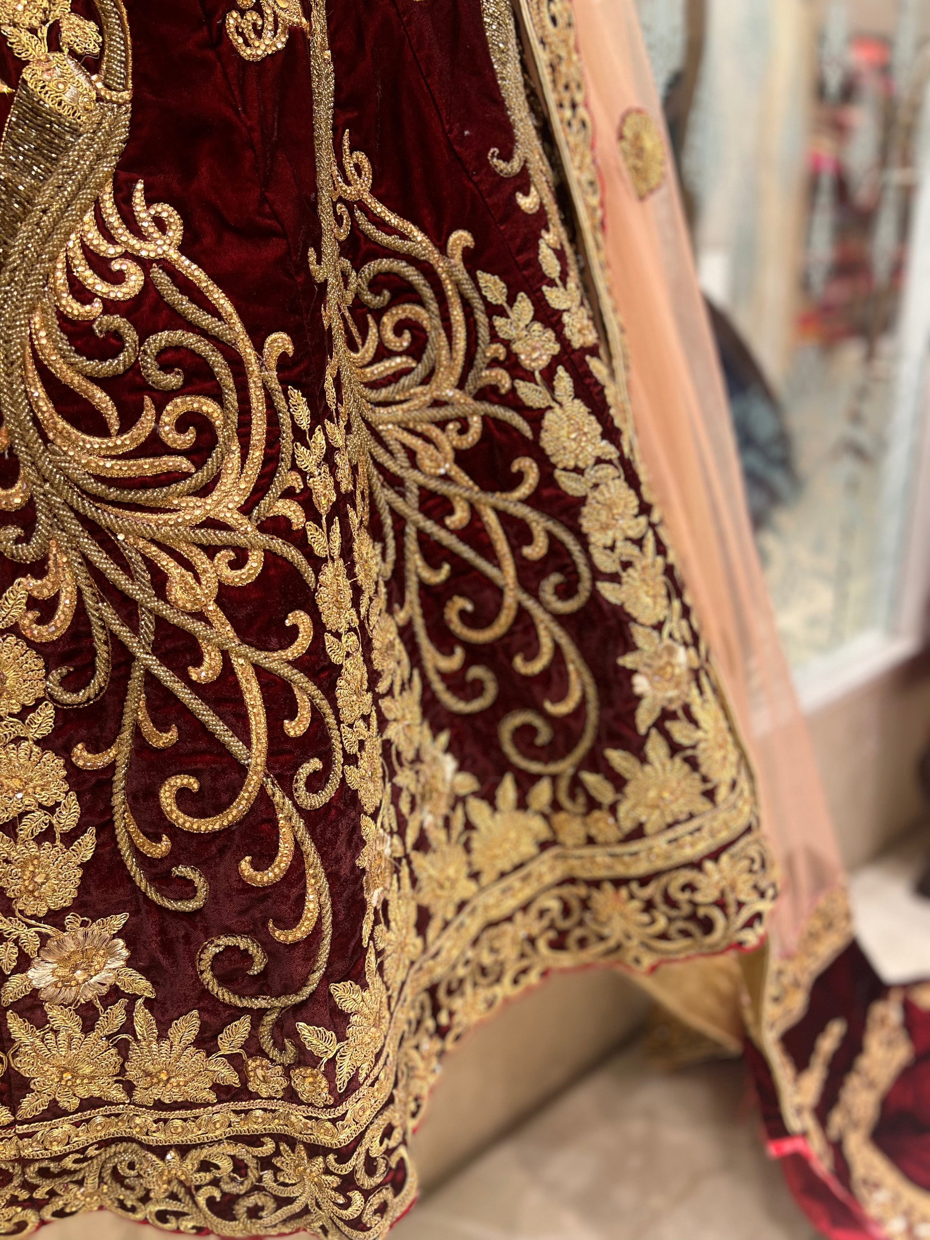 Velvet Mughal handwork lehenga set