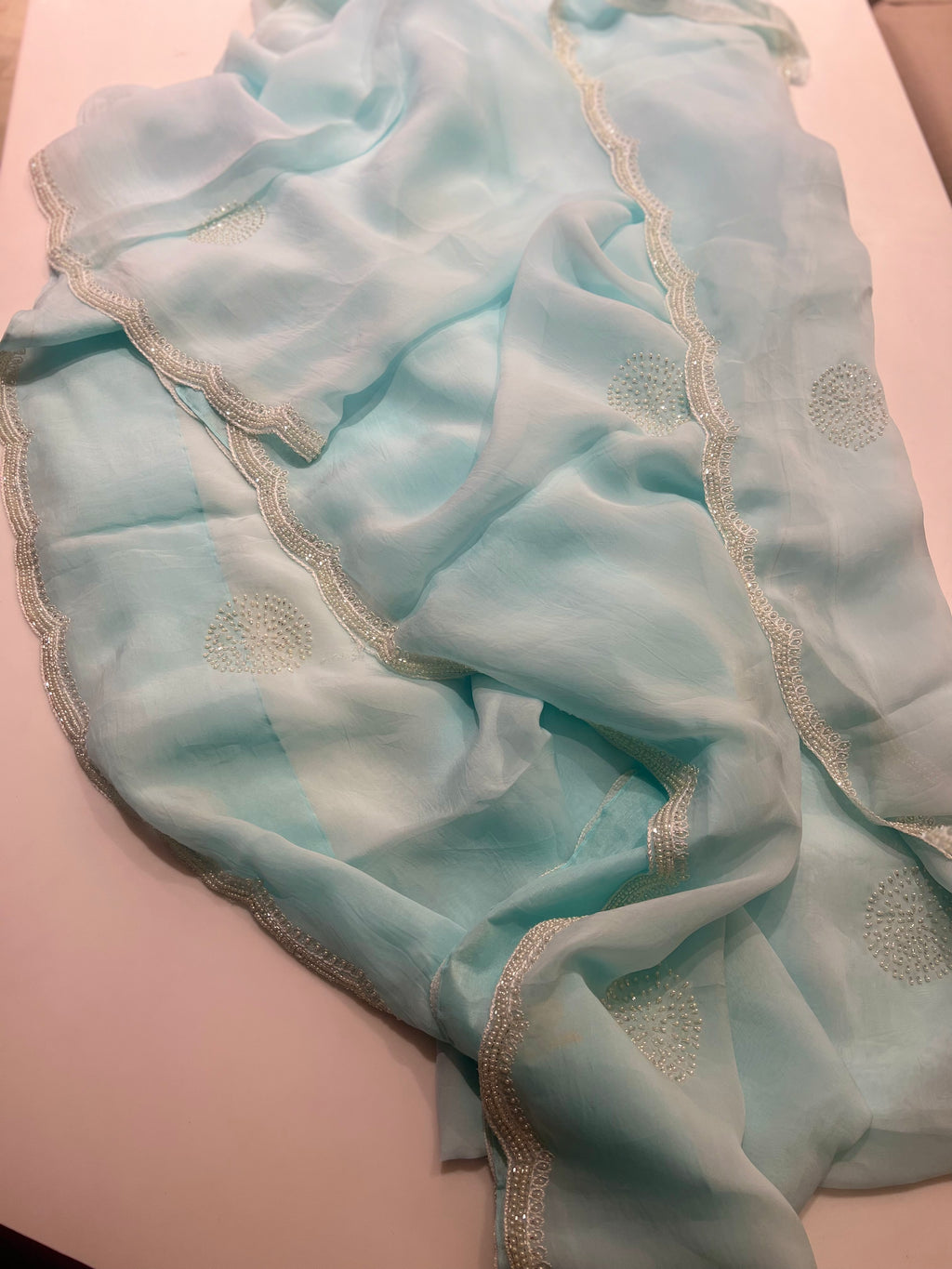 Organza aqua blue saree