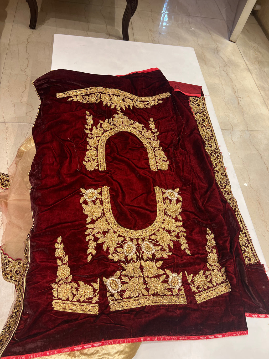 Velvet Mughal handwork lehenga set