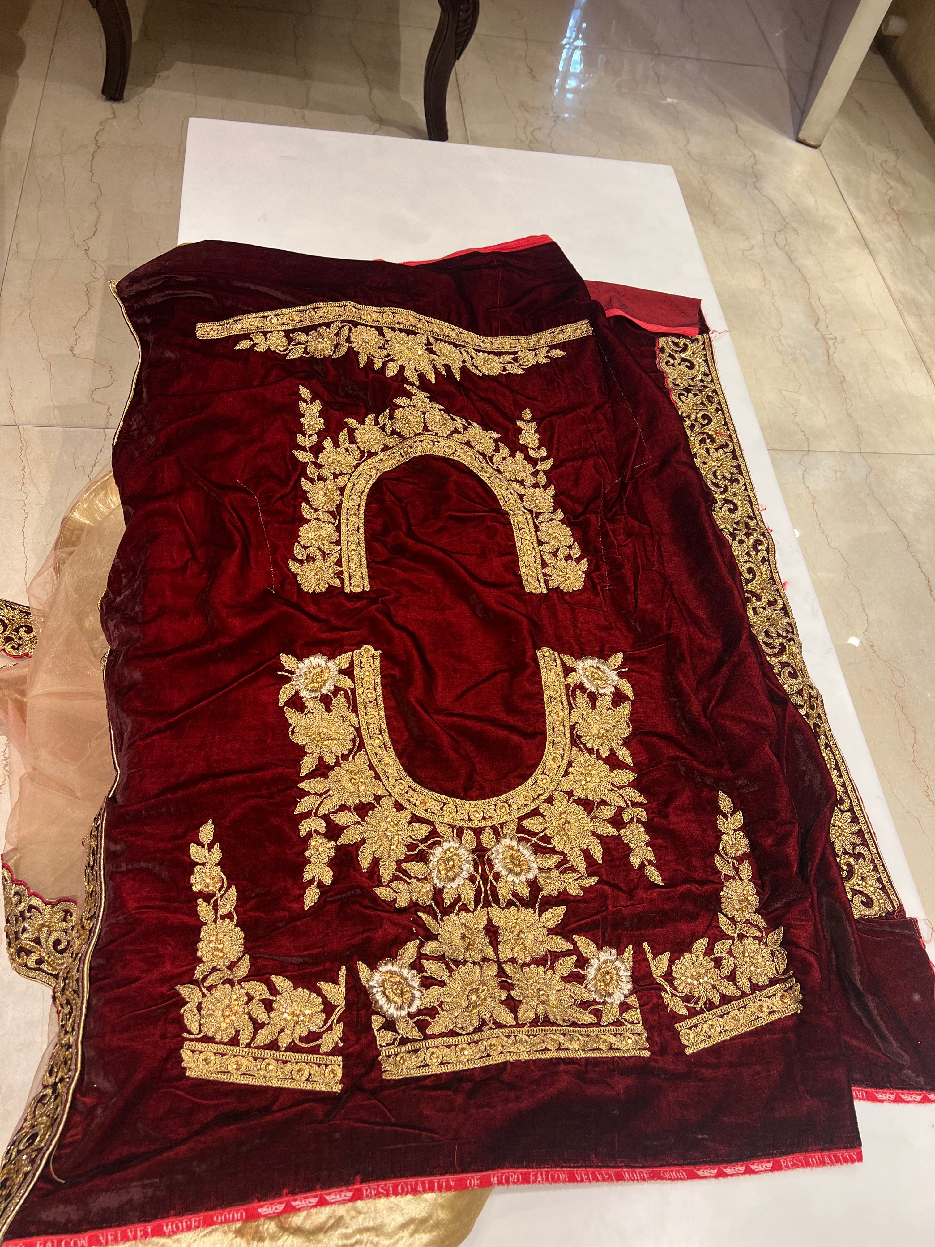 Velvet Mughal handwork lehenga set