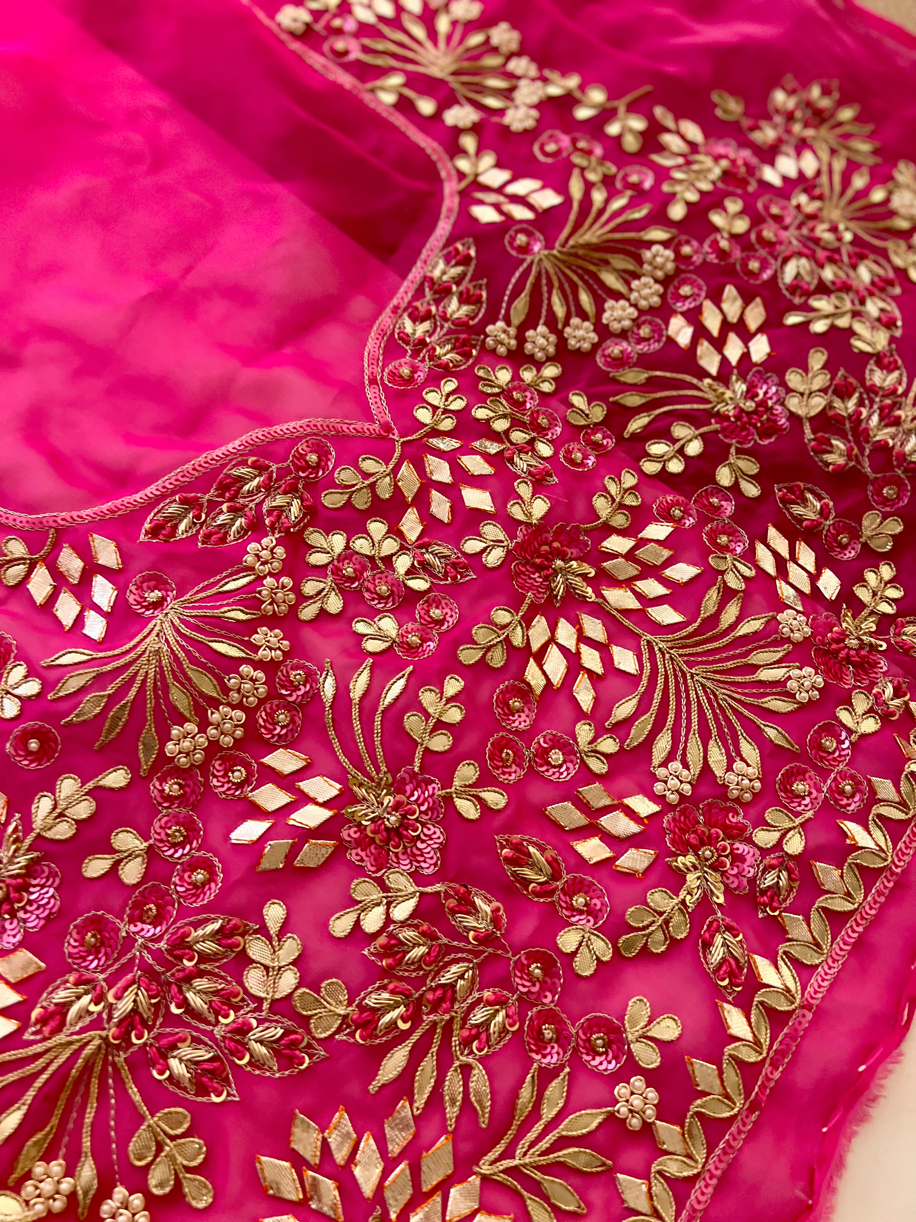 Hot Pink Katcha Gota Rani Sa Lehenga set